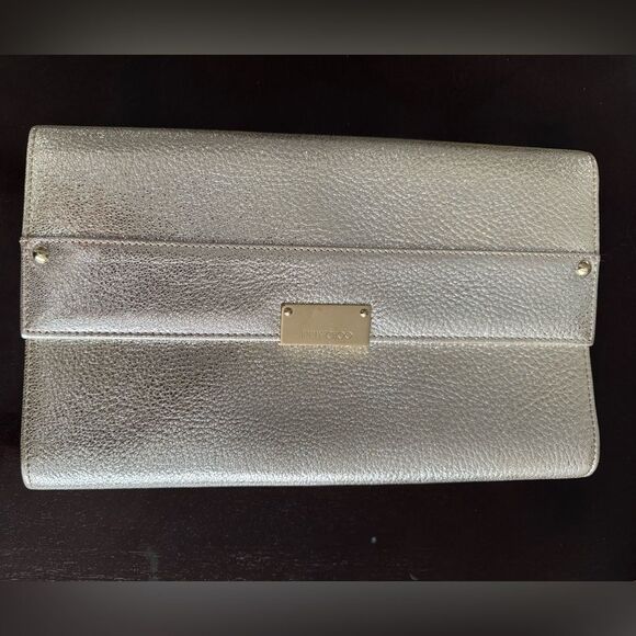 Jimmy Choo Reese Silver Metallic Clutch - Picture 1 of 8